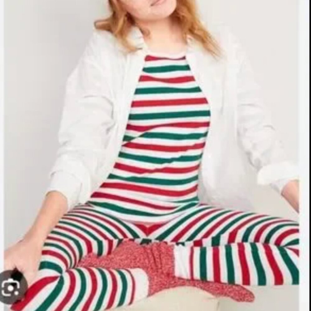 Old Navy Matching Printed Thermal-Knit Pajamas Womens Sz Small White Stripe